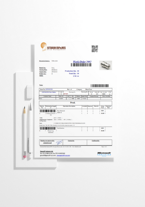 Production Order in KITARON ERP&MES