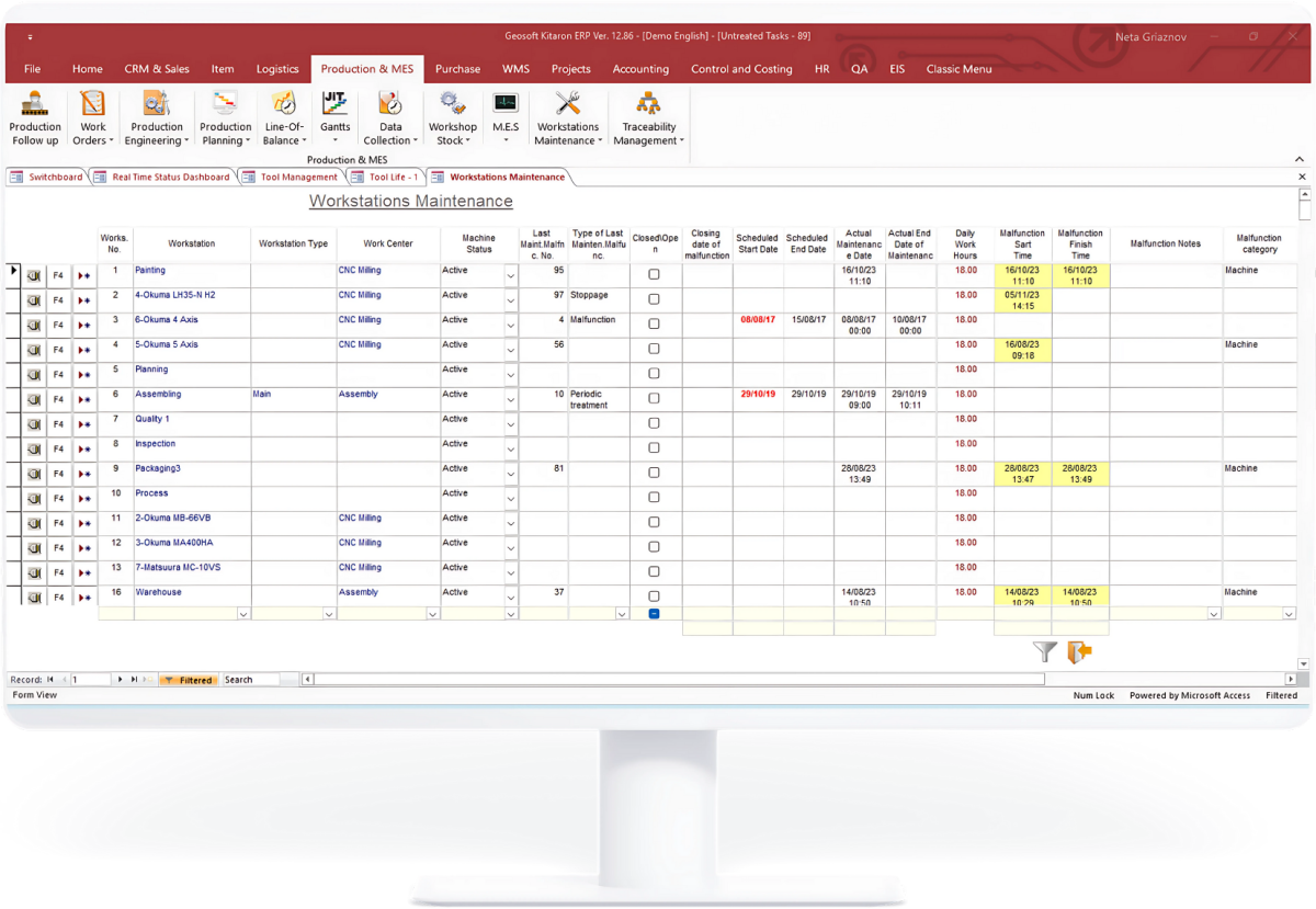 KITARON ERP&MES Machine Maintenance