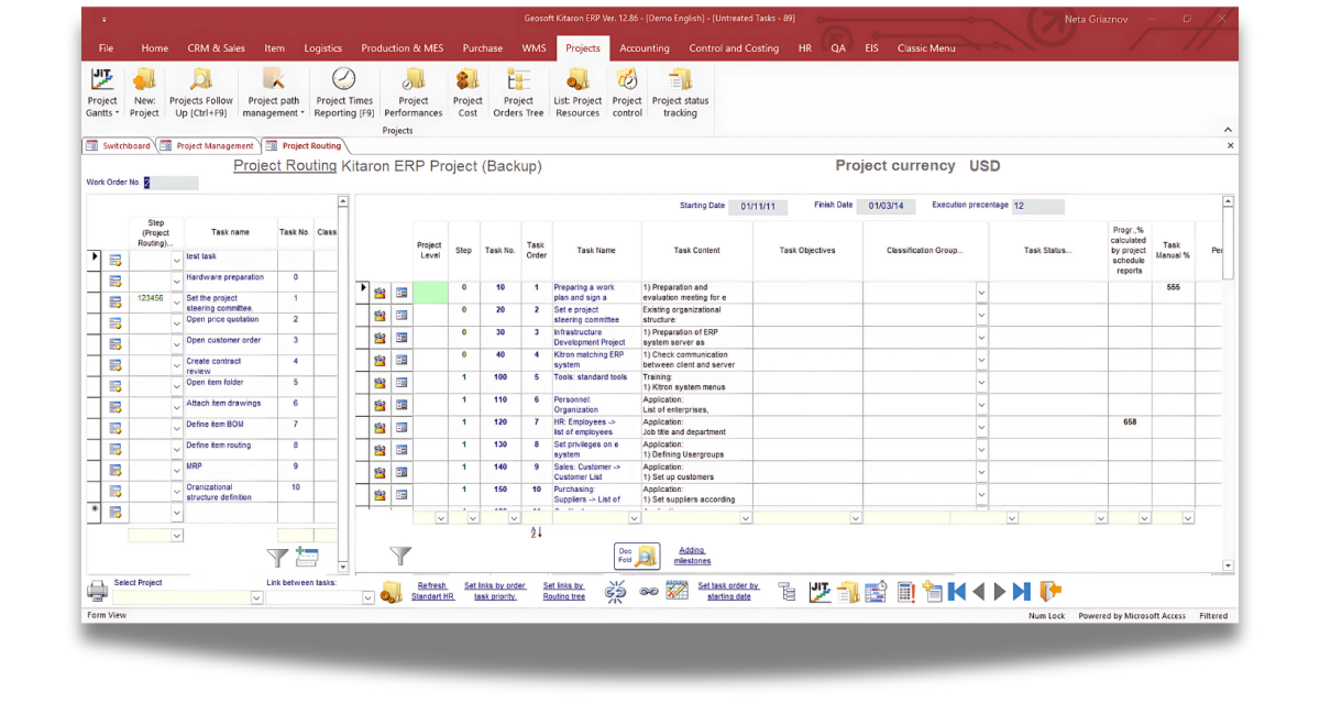 KITARON ERP&MES Project Routing