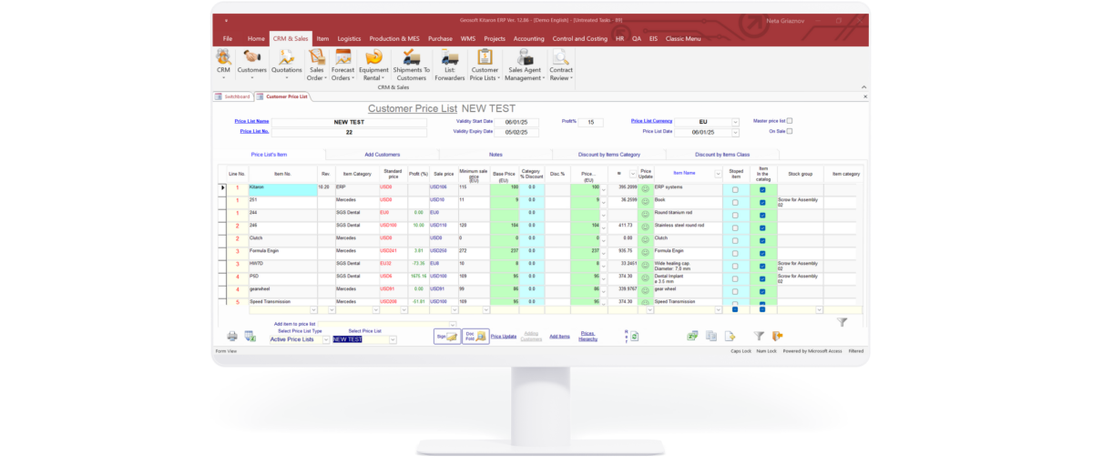 KITARON ERP&MES Customer Pricelist 