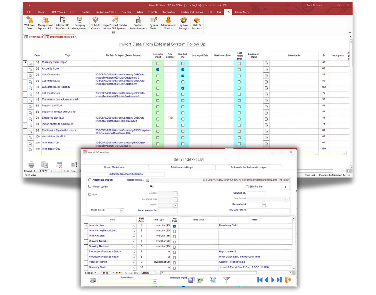 ImportExport Data to Kitaron